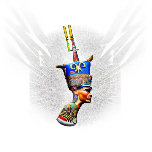 nefertiti side view with cobra and ankh tattoo design idea