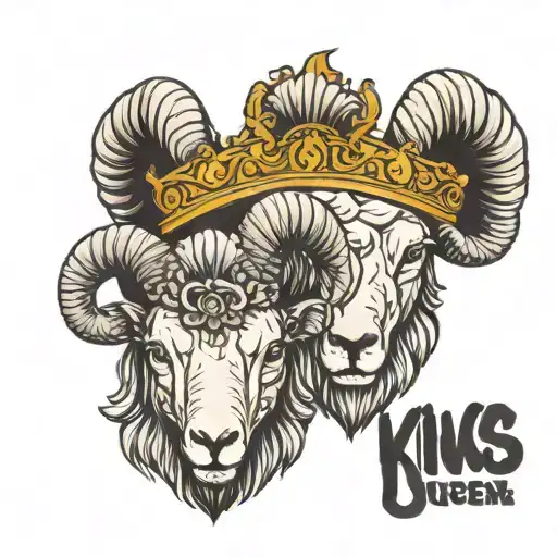 king and queen rams with crowns symbolizing royalty tattoo design idea