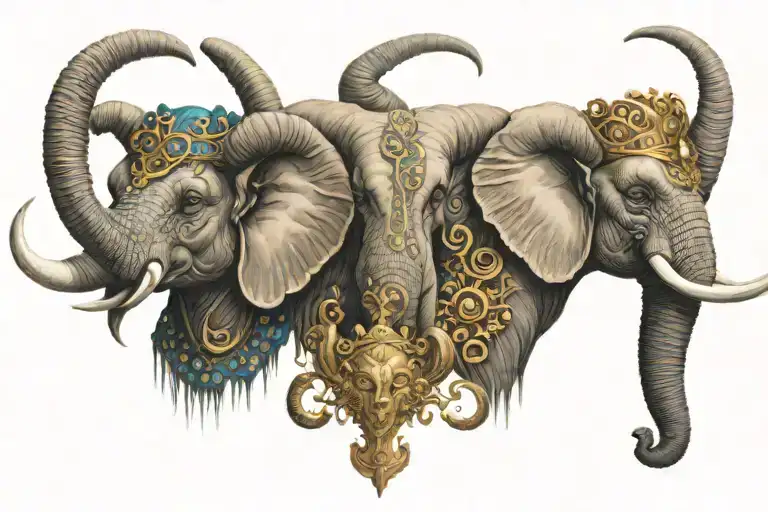 Elephantfemale and male aries rams with king and queen crowns  tattoo design idea