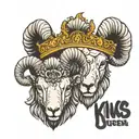 king and queen rams with crowns symbolizing royalty tattoo design idea