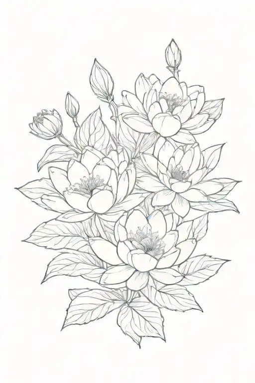 vine wrap with water lily and hawthorn blossums tattoo design idea