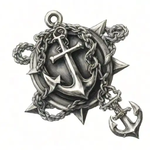anchor with rosary beads intertwined tattoo design idea