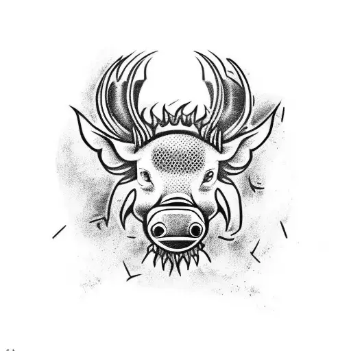 Create a Lord of the Flies inspired tattoo with a boar head on a spike tattoo design idea