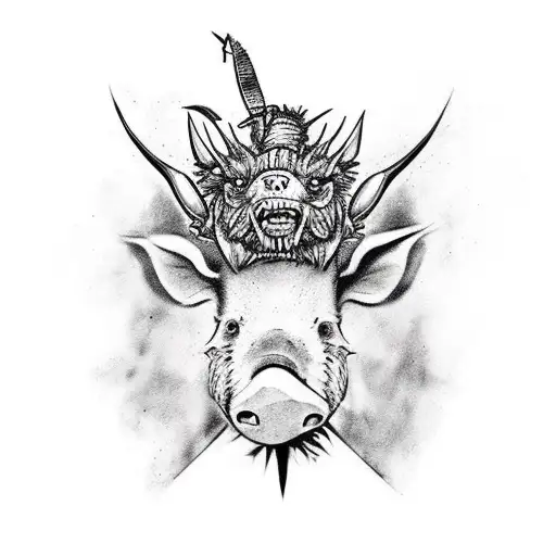 Create a Lord of the Flies inspired tattoo with a boar head on a spike tattoo design idea