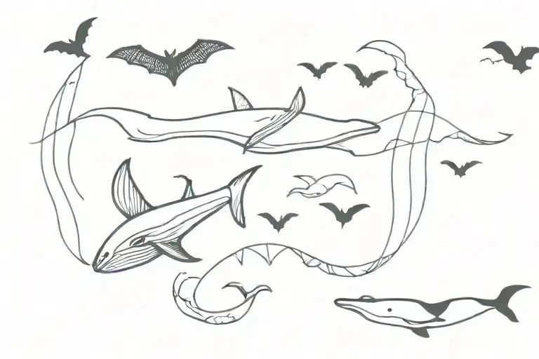 bats and whale tattoo design idea