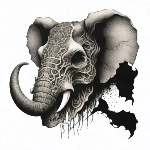 elephant skull face tattoo design idea