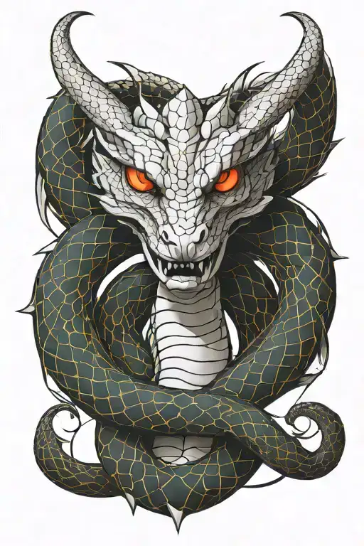 orange viper snake with red eyes white dragon tattoo design idea