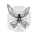 A whimsical scene of a ladybug, butterfly, and dragonfly flying around a sailboat tattoo design idea