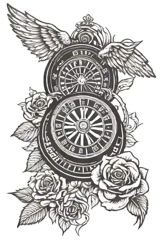 roulette , wings, rose, simple  tattoo design idea