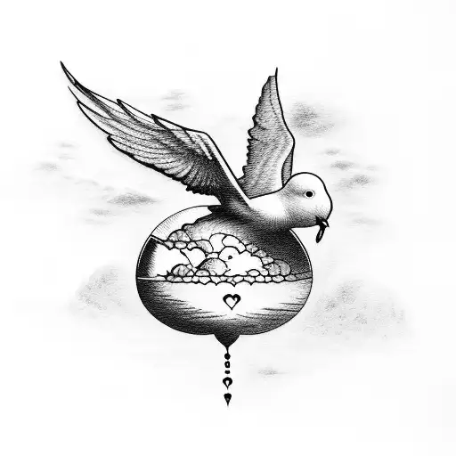 sandglass, Clouds, Dove, Ribben with dates  tattoo design idea