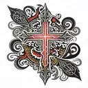 Christian Cross With red lettering Saying Leviticus 17:11 tattoo design idea