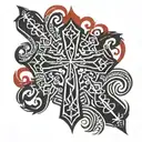 Christian Cross With red lettering Saying Leviticus 17:11 tattoo design idea