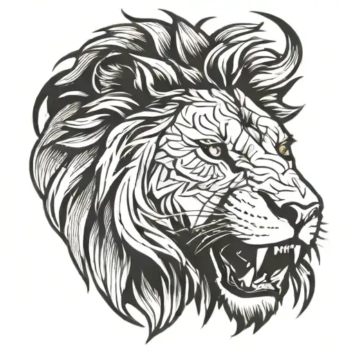 lion head aggressively roaring tattoo design idea