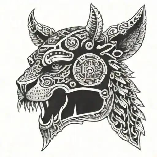 Aztec skull with jaguar hat tattoo design idea