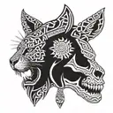 Aztec skull with jaguar hat tattoo design idea