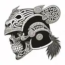 Aztec skull with jaguar hat tattoo design idea