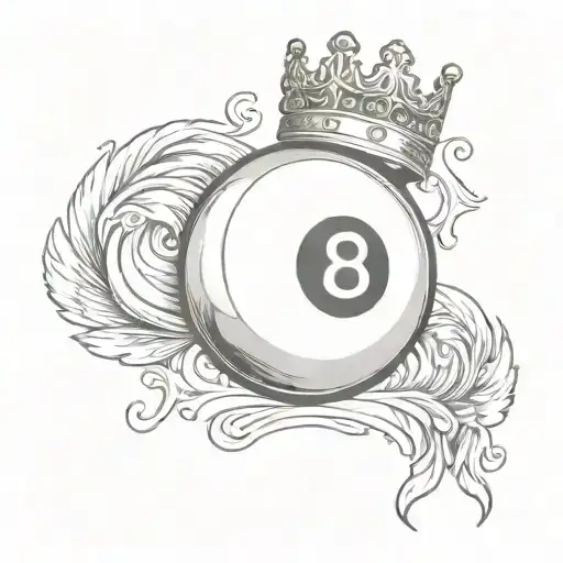 billiard 8 ball with a golden crown on top and white wings around it tattoo design idea