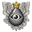 billiard 8 ball with a golden crown on top and white wings around it tattoo design idea