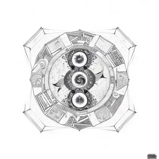 A yin yang symbol made of books, with one side depicting Leo constellation and the other side depicting Taurus constellation tattoo design idea