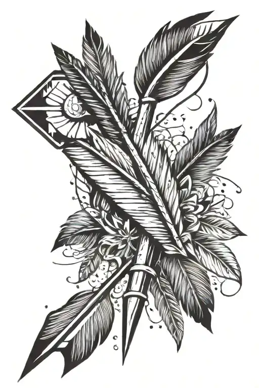 arrow with arrowhead and 3 feathers tattoo design idea