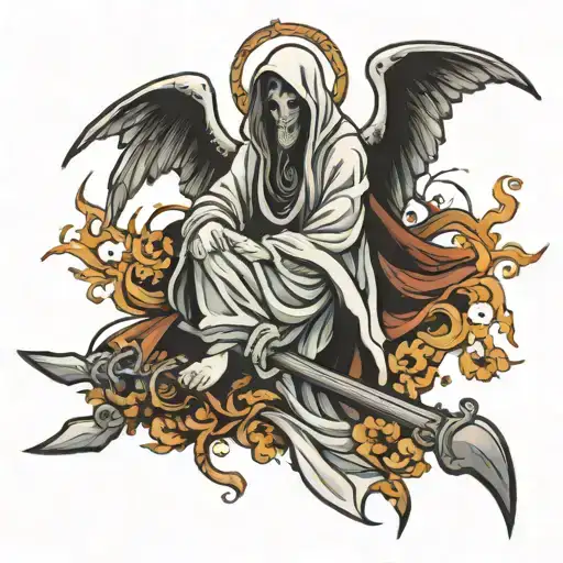 NeoTraditional "Angel Grim Reaper" Tattoo Idea BlackInk AI