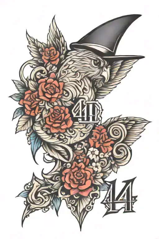 number 444 incorporated tattoo design idea