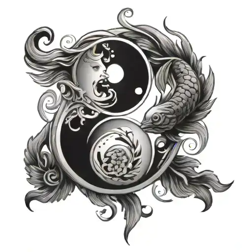 yin and yang with Pisces and virgo zodiac sign tattoo design idea