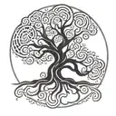 solid black tree with pictish patterns tattoo design idea