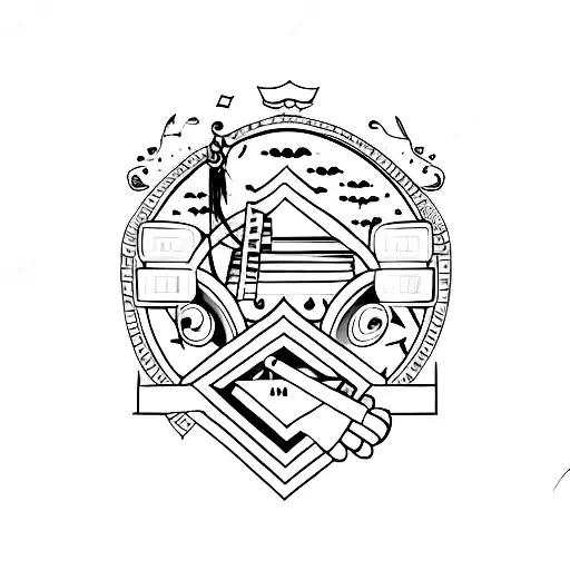 A creative minimalist tattoo design of a theater stage with musical instruments tattoo design idea