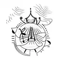 A creative minimalist tattoo design of a theater stage with musical instruments tattoo design idea