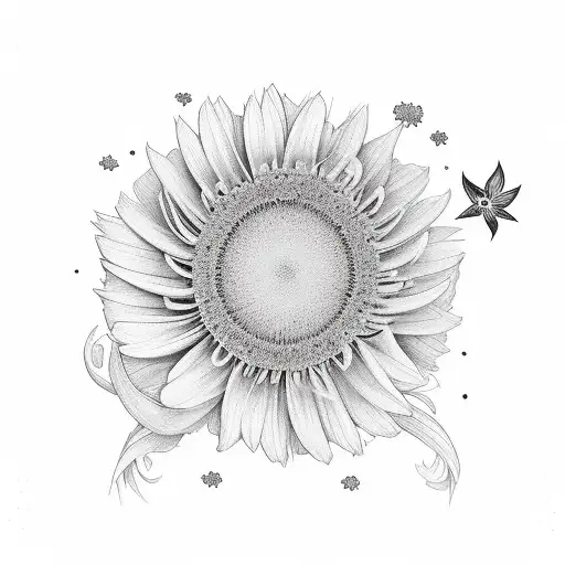 sleeve with camera, bellis flower, cosmos flower, birds, stars, woodlous, Phoenix  tattoo design idea