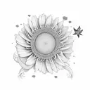 sleeve with camera, bellis flower, cosmos flower, birds, stars, woodlous, Phoenix  tattoo design idea