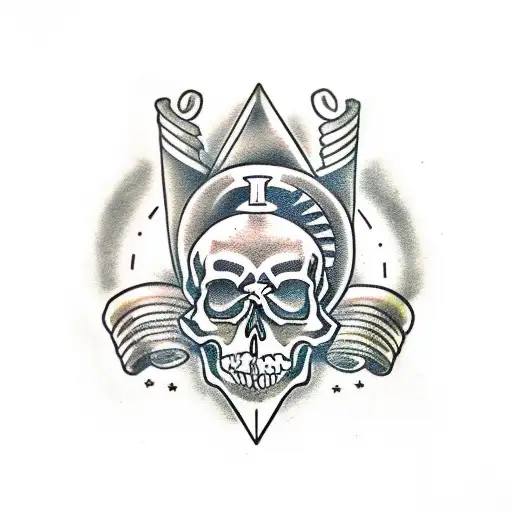 Skull with crescent wrench tattoo design idea