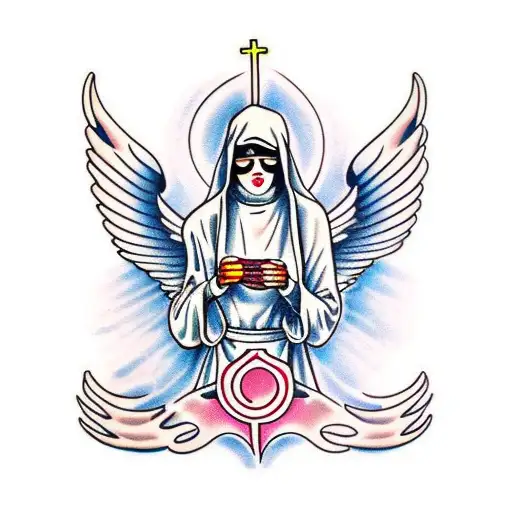 Nun with wings smoking tattoo design idea