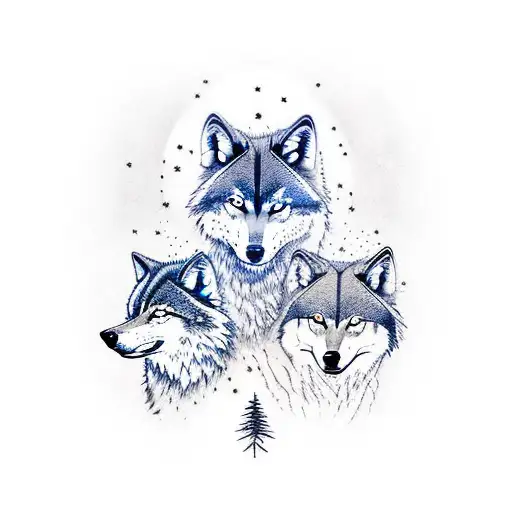 4 wolf packs on a hill tattoo design idea