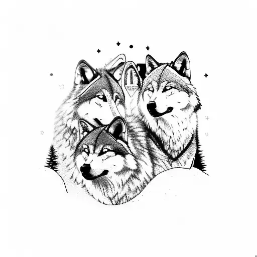 4 wolf packs on a hill tattoo design idea
