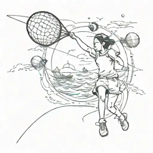 A dynamic sea adventure scene incorporating elements of badminton equipment tattoo design idea