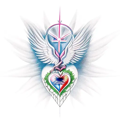 sacred Heart with wings tattoo design idea