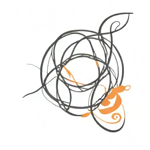 black trinity knot with orange enso circle tattoo design idea