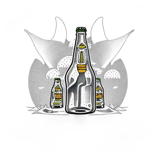 Dinosaur with bottle of beer in hand tattoo design idea