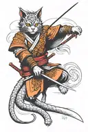 oriental samurai Warrior cat tattoo design idea