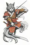 oriental samurai Warrior cat tattoo design idea