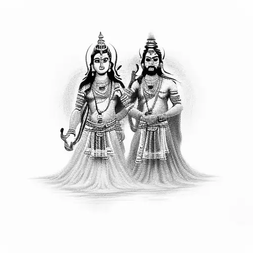A heartwarming scene of Mahadev and Rudra sharing happiness with people tattoo design idea