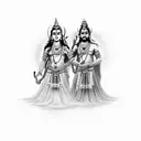 A heartwarming scene of Mahadev and Rudra sharing happiness with people tattoo design idea