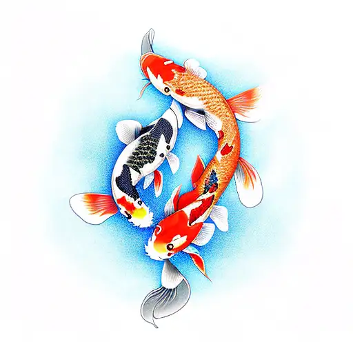 2 koi fish with flowers tattoo design idea