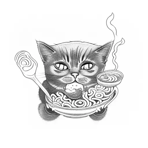 cat eating ramen  tattoo design idea