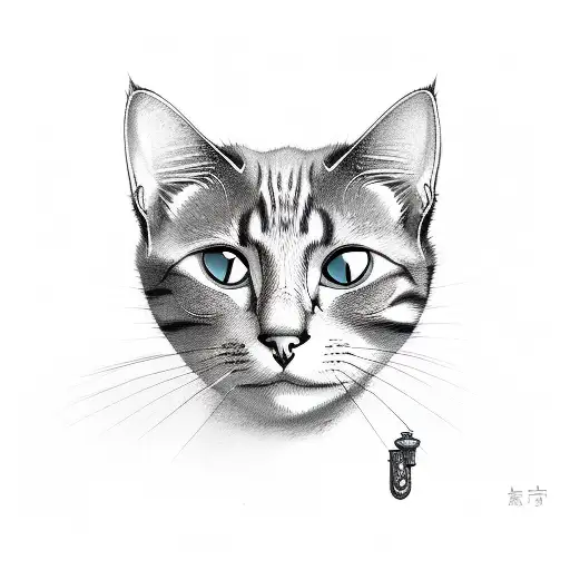 A sketch-style portrait of a cat wearing a Genshin Impact character's outfit tattoo design idea