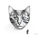 A sketch-style portrait of a cat wearing a Genshin Impact character's outfit tattoo design idea