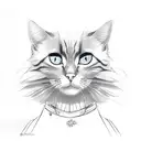 A sketch-style portrait of a cat wearing a Genshin Impact character's outfit tattoo design idea