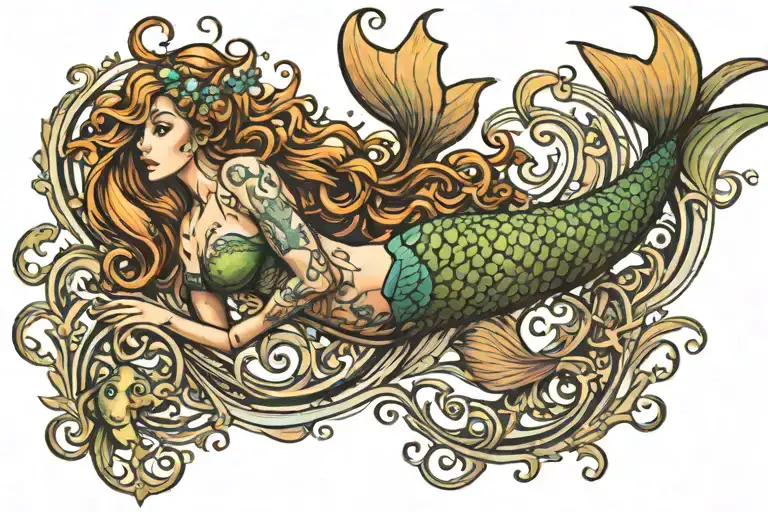 mermaid swimming tattoo design idea